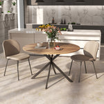 Table à manger ronde pour 4 personnes 120 cm style industriel avec plateau aspect bois, piètement croisé en acier, marron