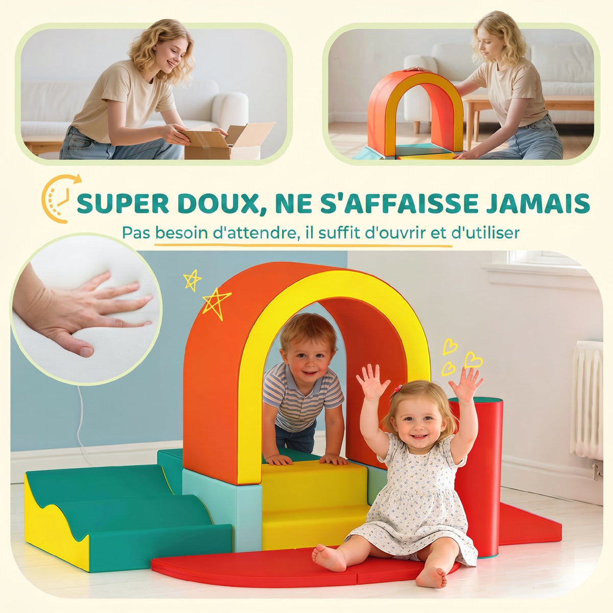 Parcours motricité bébé 10PCS, module motricité bébé en mousse EPE avec housse en revêtement PU, multicolore