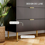 Commode 6 tiroirs commode chambre meuble de rangement moderne avec poignées et pieds dorés, 120 x 40 x 76,5 cm, noir