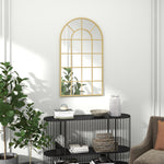 Specchio vetrata ad arco stile industriale finestra a tutto sesto metallo 110 x 65 cm dorato