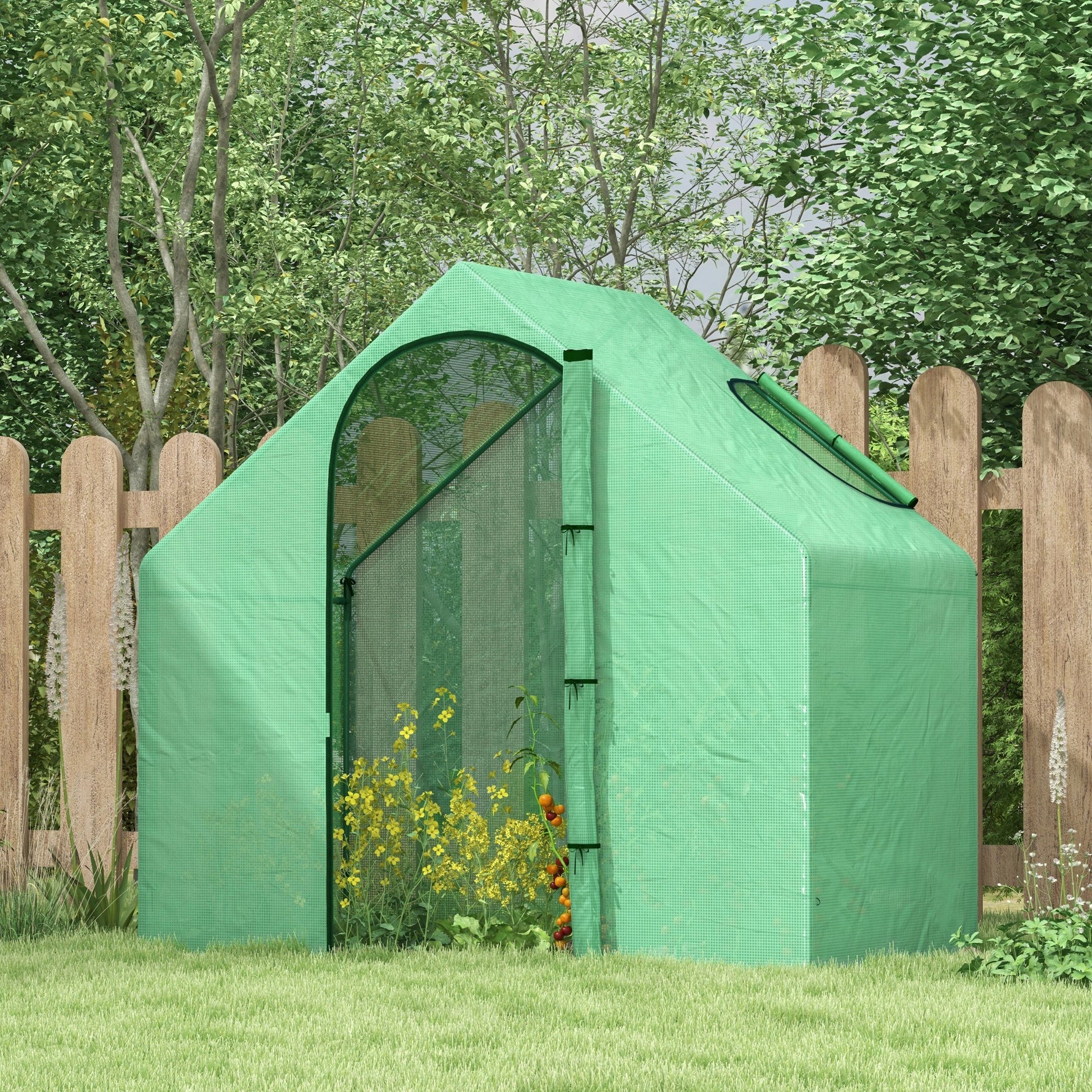 Serre de jardin PE, serre de balcon, bâche renforcée, châssis en acier, porte zippée enroulable, pour légumes plantes, intérieur et extérieur, 180 x 100 x 168 cm, vert