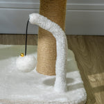 Arbre à chat grattoir design avec jeu 2 pompons suspendus 2 poteaux sisal plateforme peluche sisal 48 x 38 x 42 cm beige