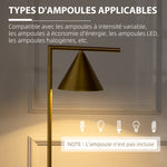 Lampadaire sur pied salon en acier avec abat-jour conique orientable base marbre 40W 35 x 26 x 153 cm doré