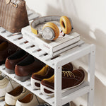 Étagère à chaussures, porte-chaussures 3 niveaux, étagères à lattes, en bois de pin， 70 x 26 x 57,5 cm, blanc