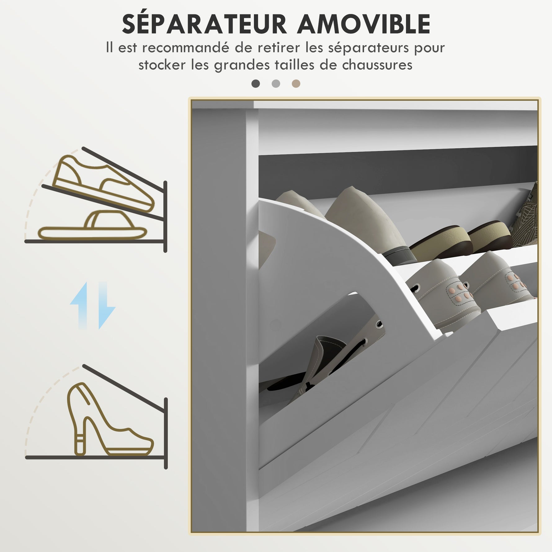 Banc à chaussures avec tiroir rabattable, coussin d'assise et étagère réglable, 100 x 26 x 48 cm, blanc