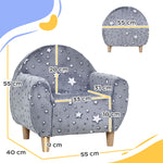 Kinder-Kindersessel, leuchtendes Kindersofa mit Sternenmuster, Samtstoff, für Jungen und Mädchen, Grau