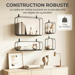 Lot de 4 étagères murales industrielles, étagères flottantes géométriques en métal, pour salon, chambre et bureau, noir