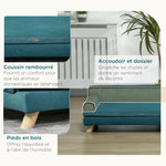 Canapé pour chien chat design scandinave coussin moelleux amovible pieds bois massif 100 x 62 x 32 cm bleu canard
