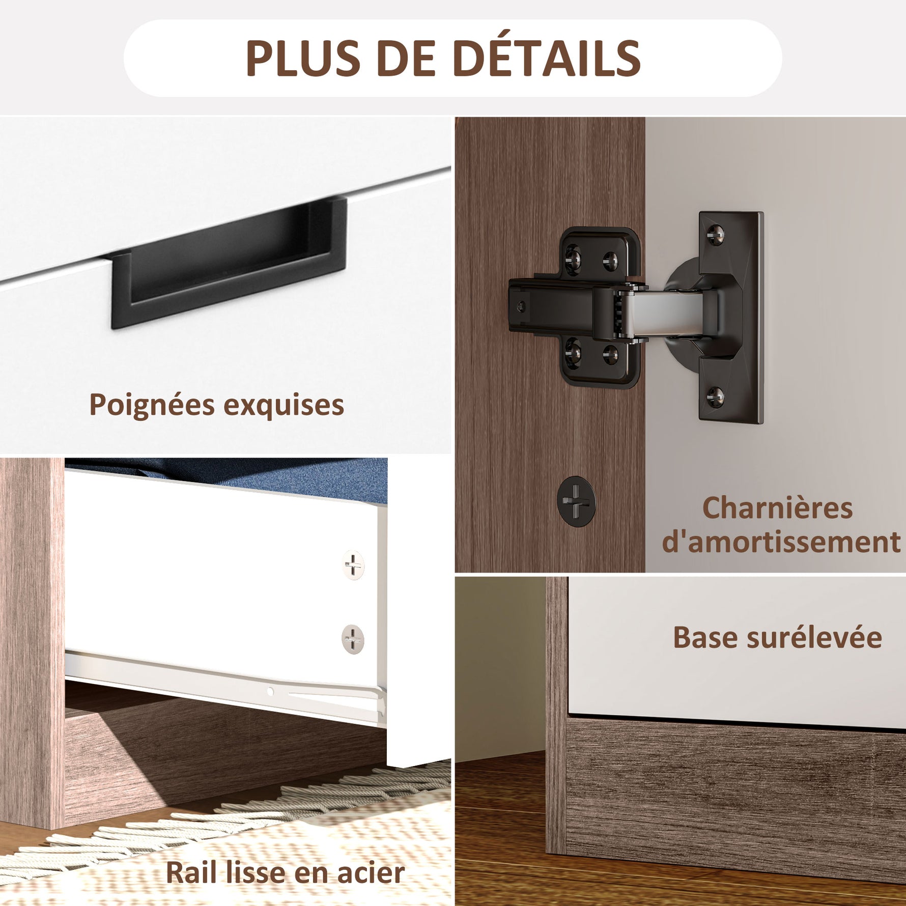 Armoire 2 portes, armoire moderne avec 3 tiroirs et tringle de suspension pour chambre à coucher, marron