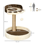 Arbre à chat griffoir grattoir en forme de patte 2 plateformes et un pompon suspendu hauteur 44 cm marron