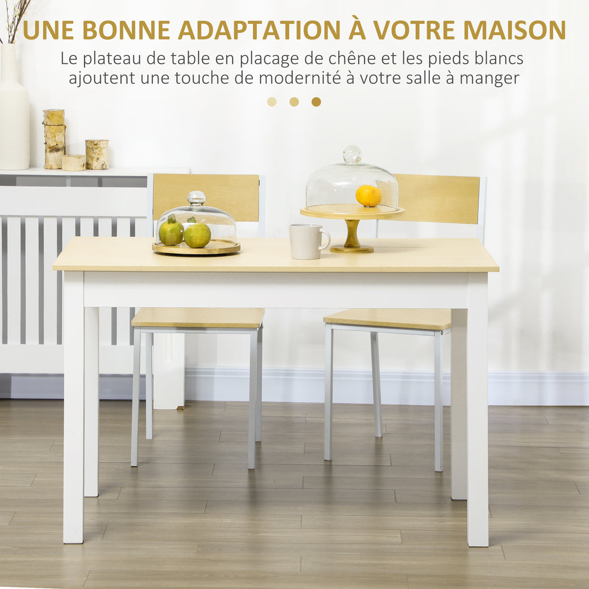Table de salle à manger design moderne bicolore avec grand plateau 4-6 personnes en bois dim. 119L x 70l x 75H cm