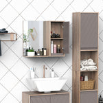 Miroir de Salle de Bain avec étagère et Placard - système Fixation intégré - Panneaux Particules chêne Clair Gris