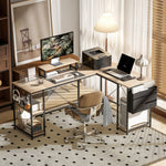 Modulair omkeerbaar hoekbureau 168-240 cm industriële stijl - verstelbare plank, opbergtas, monitorsteun