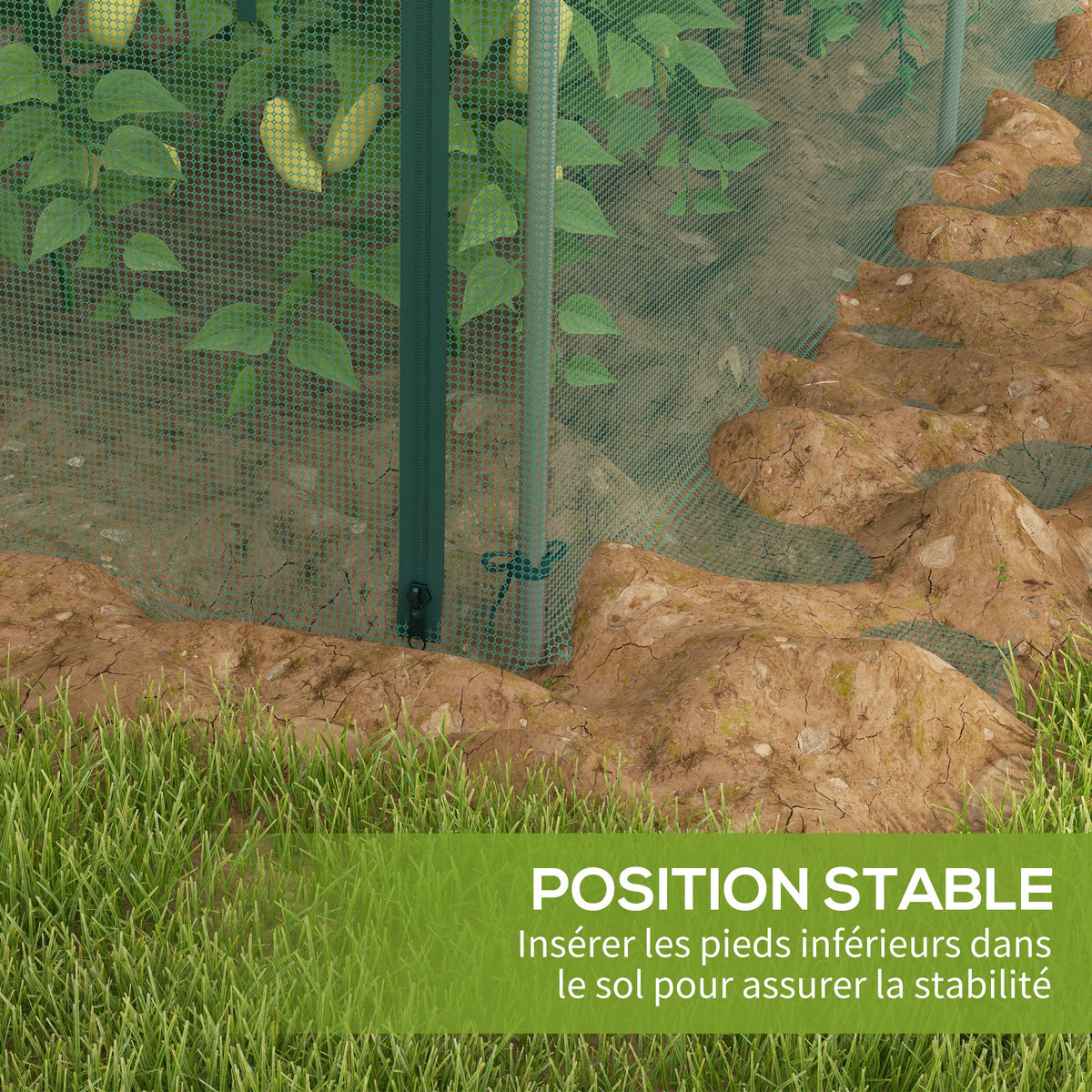 Serre de jardin serre à tomates filet protection porte zippée enroulable HDPE, dim. 125L x 373l x 62,5H cm