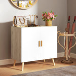 Buffet meuble de rangement avec poignées en bambou étagère ajustable base surélevée 76 x 41,2 x 74 cm blanc bois naturel