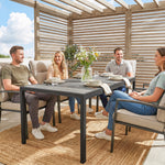 Table de jardin pour 4 à 6 personnes, table à manger extérieure avec plateau à effet bois, 150 x 80 x 74 cm, gris