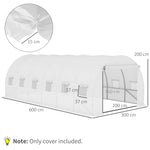 Bâche de Rechange Serre Tunnel 18 m², bâche 6L x 3l x 2H m PE Anti-UV imperméable 12 fenêtres + Porte Enroulable zippée