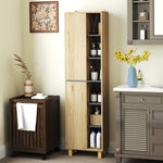 Meuble colonne salle de bain, armoire de salle de bain avec 6 compartiments ouverts et 2 placards, bois naturel