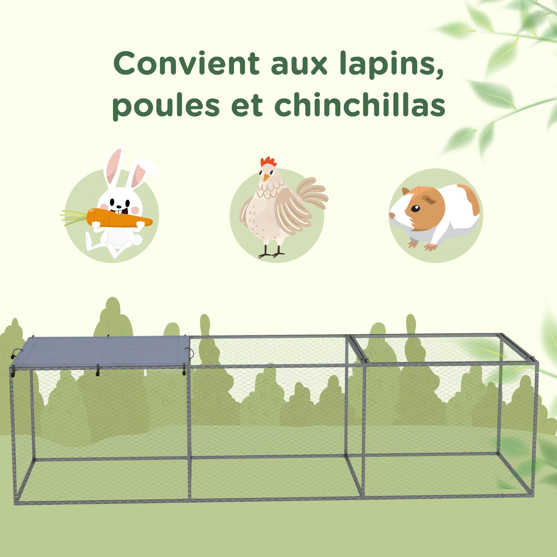 Enclos poulailler cage clapier extérieur 3 m² pour petits animaux dim. 3 x 1 x 0,8 m acier galvanisé