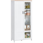 Buffet de cuisine armoire de cuisine meuble vitrine 7 étagères dont 3 étagères en verre 76 x 36 x 160 cm blanc