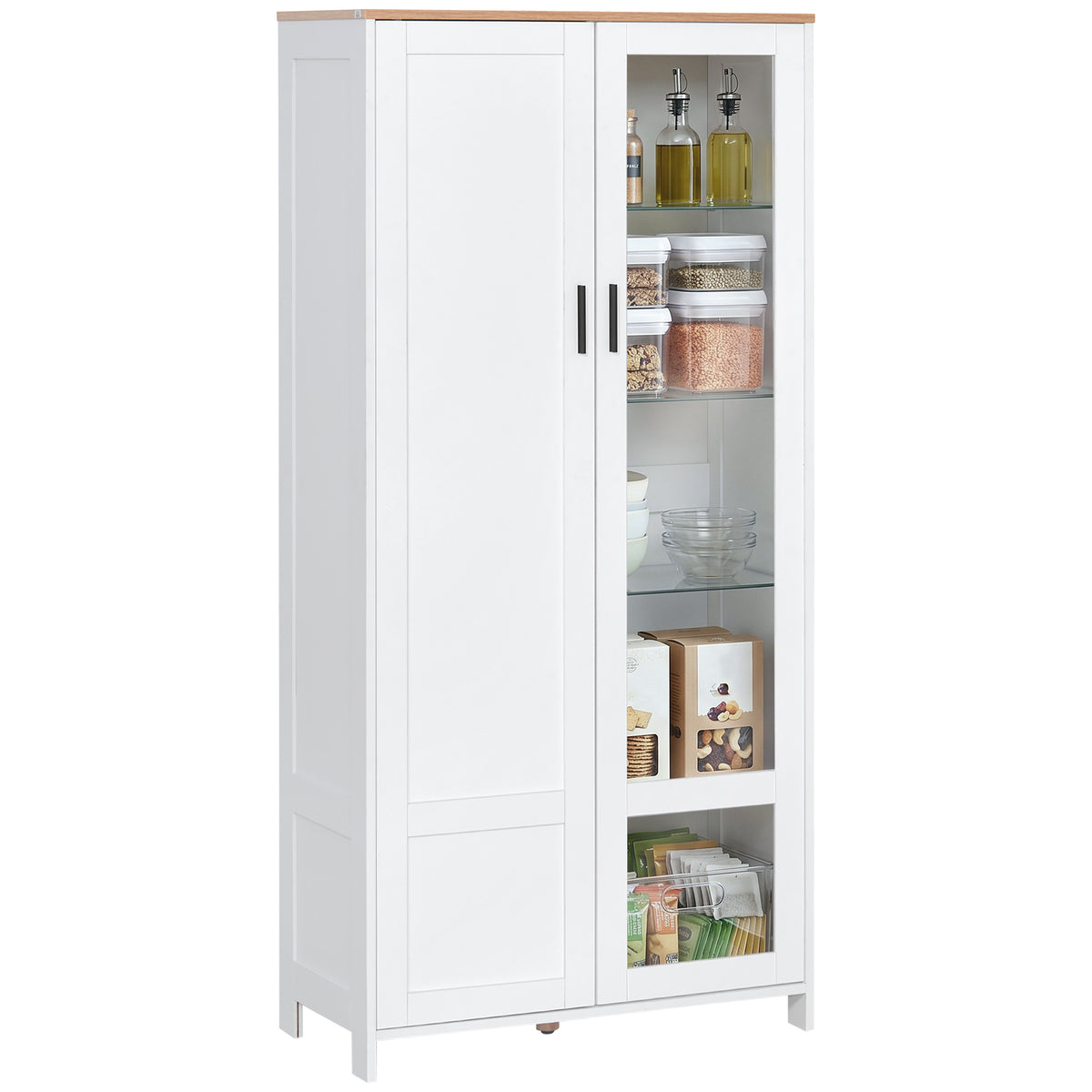 Buffet de cuisine armoire de cuisine meuble vitrine 7 étagères dont 3 étagères en verre 76 x 36 x 160 cm blanc