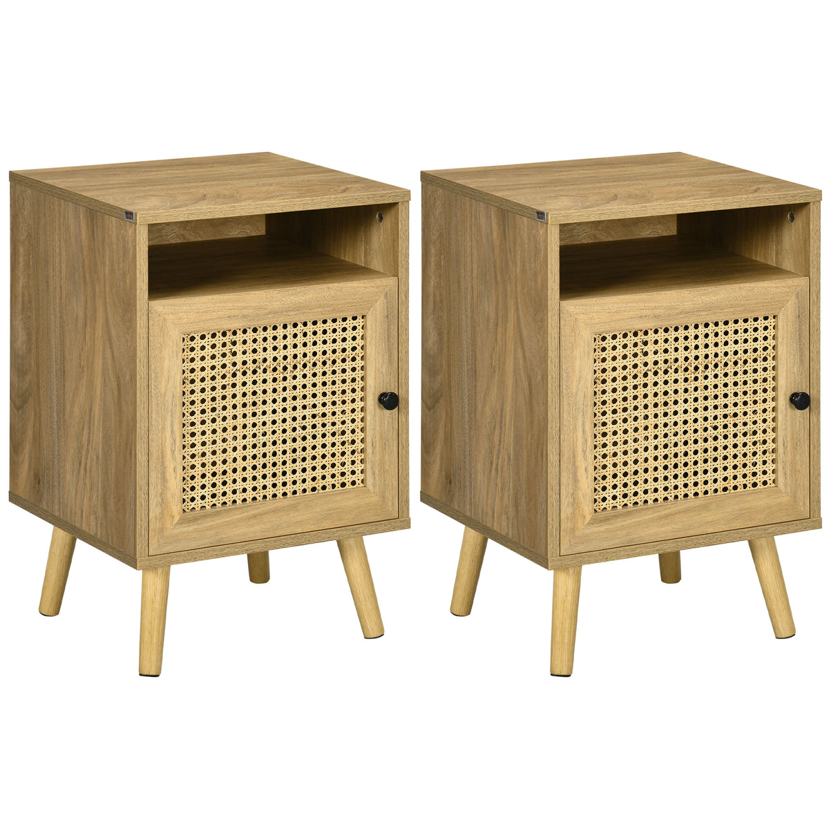 Table de chevet table de nuit avec placard porte cannage et niche design vintage 39 x 35 x 60 cm naturel