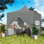 Tonnelle de jardin tente pliante 3 x 3 m 4 parois latérales amovibles 3 fenêtres hauteur réglable sac de transport gris