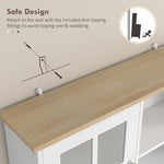Aparador de cocina, mueble de cocina alto de almacenamiento, mueble de almacenamiento con encimera, 3 puertas acristaladas, 2