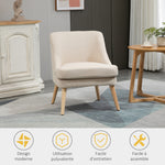 Fauteuil Scandinave Confortable pour Salon et Chambre, Pieds en Bois Massif, Revêtement en Tissu Lin, Beige