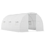 Serre de jardin tunnel 13,5 m² 6 fenêtres, porte zippée enroulable châssis acier galvanisé, bâche PE 4,5 x 3 x 2 m blanc