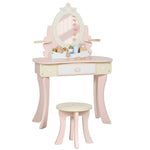 Coiffeuse enfant fille table de maquillage 2 en 1 avec 7 accessoires de jeu miroir en acrylique 59,8x29,6x89,8cm rose
