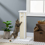 Krabpaal voor katten, sisal en pluche, met hangend balletje, stabiele voet, 41 x 41 x 81 cm, wit en crème