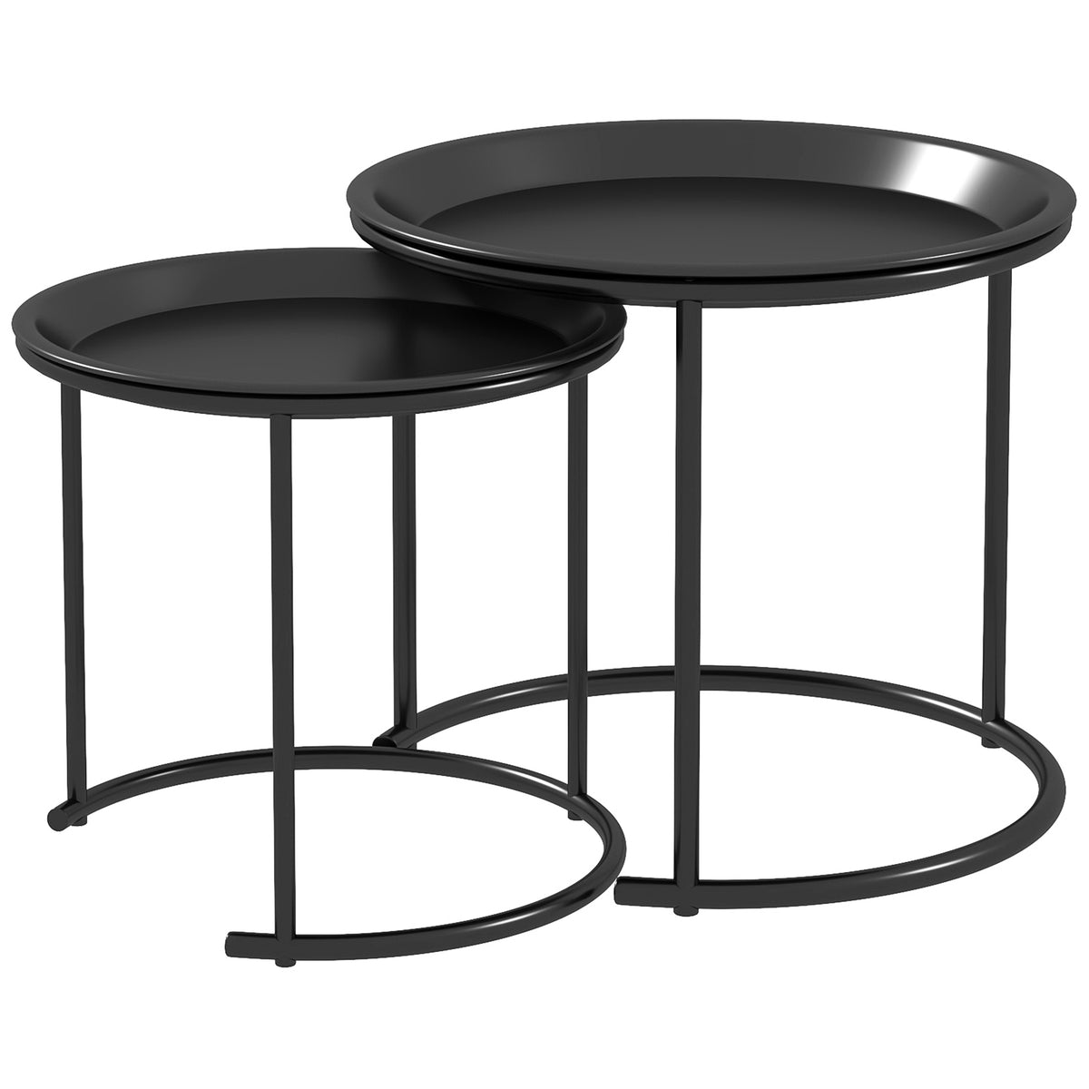 Lot de 2 tables basses rondes gigognes plateaux amovibles style industriel en acier Ø 43 et Ø 35 cm noir
