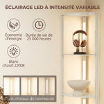 Lampadaire sur Pied Salon, Lampadaire avec Étagères d'Angle à 4 Niveaux, Lampe LED Dimmable, 41x29,5x163,5cm, Chêne