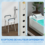 Tabouret de douche pour personnes âgées et handicapées avec accoudoirs, hauteur réglable, patins antidérapants, bleu