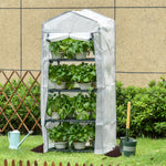Serre de Jardin Balcon, Étagère Serre 4 Niveaux, Acier Époxy, Bâche Amovible PE Haute Densité, 70 x 50 x 160 cm, Blanc