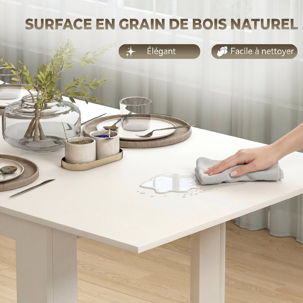 Extendable dining table, rectangular kitchen table, for 6-8 people, 140-180 x 80 cm, white