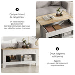 Table basse plateau relevable, table de salon avec étagères et compartiment caché,105 x 50 x 49-62,5 cm blanc