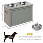 Gamelles chiens surélevées gamelle double chien chat Porte-gamelles surélevé dim. 60L x 30l x 41H cm 2 gamelles 2L poignées coffre bois gris