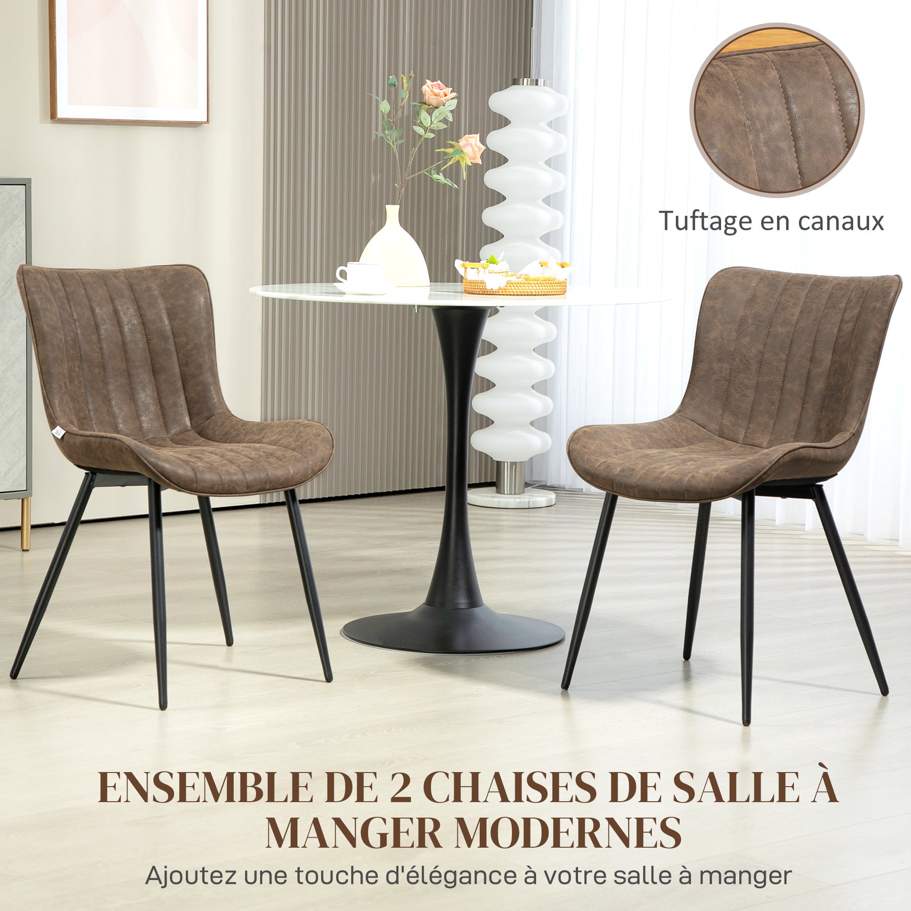 Lot de 2 chaises de salle à manger design moderne et capitonné pour salon, salle à manger, chambre à coucher, marron