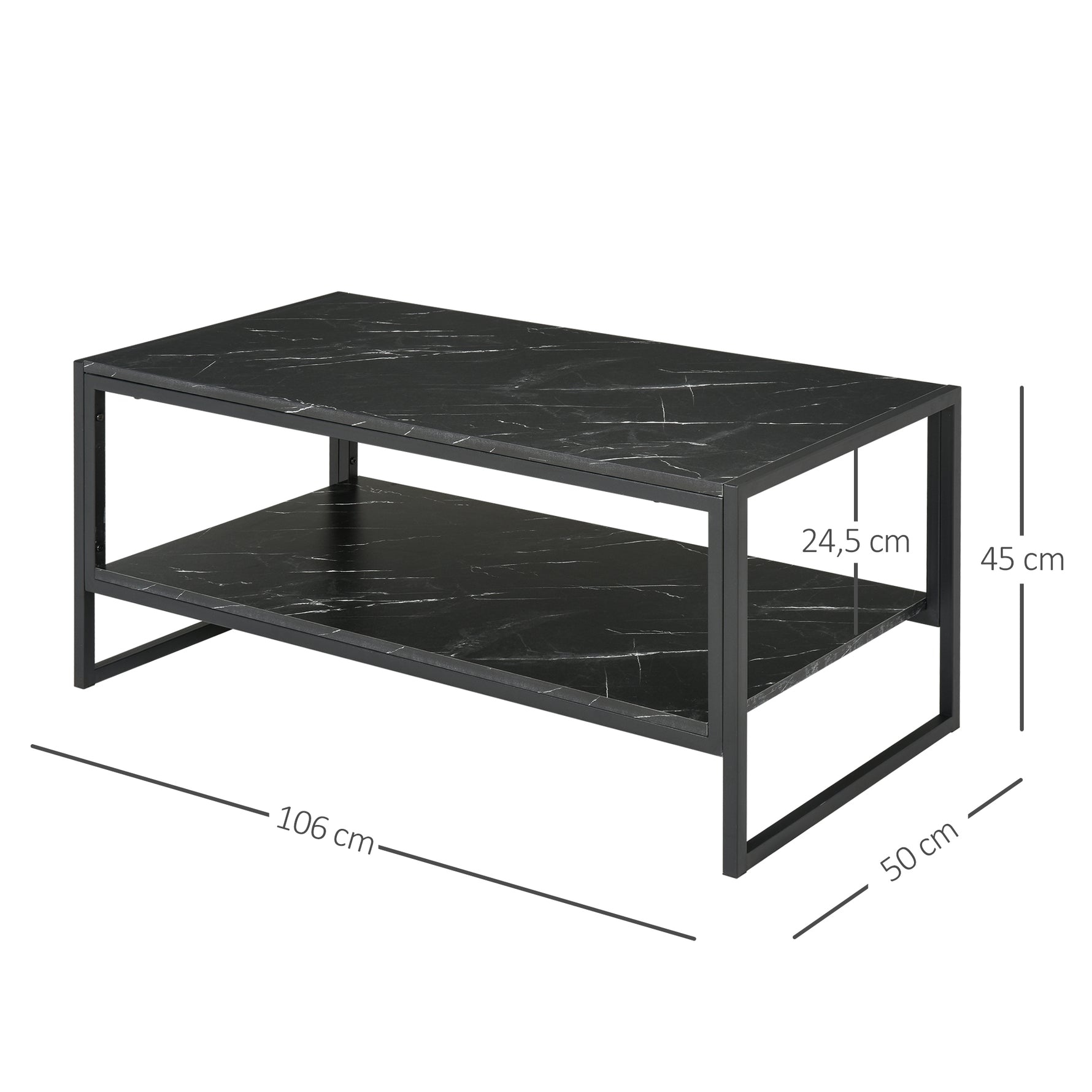 Table Basse Style Moderne avec 2 Étagères 106 x 50 x 47 cm Noir