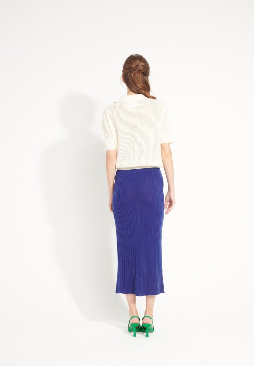 Jupe longue femme en cachemire déjaugé bleu nuit - AVA 13-4