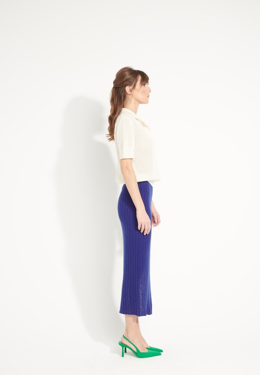 Jupe longue femme en cachemire déjaugé bleu nuit - AVA 13-2