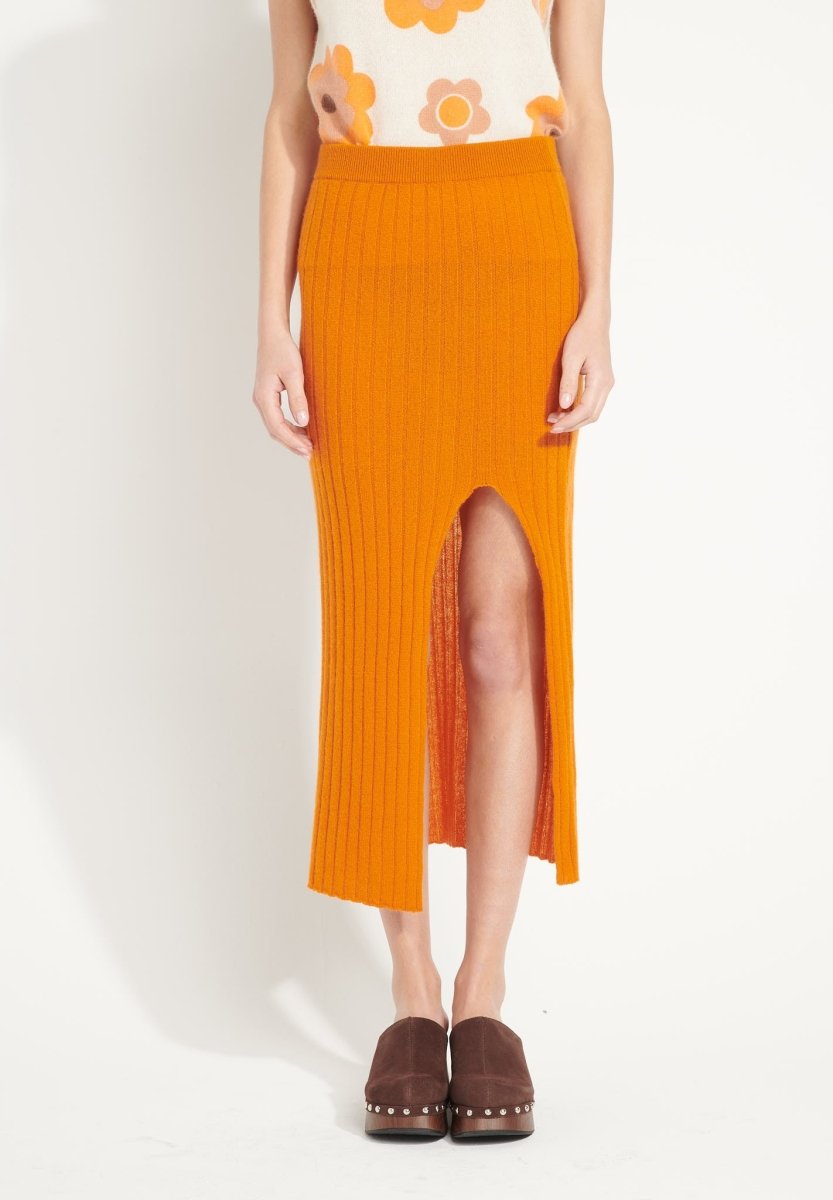 Jupe longue femme en cachemire déjaugé orange citrouille - AVA 13