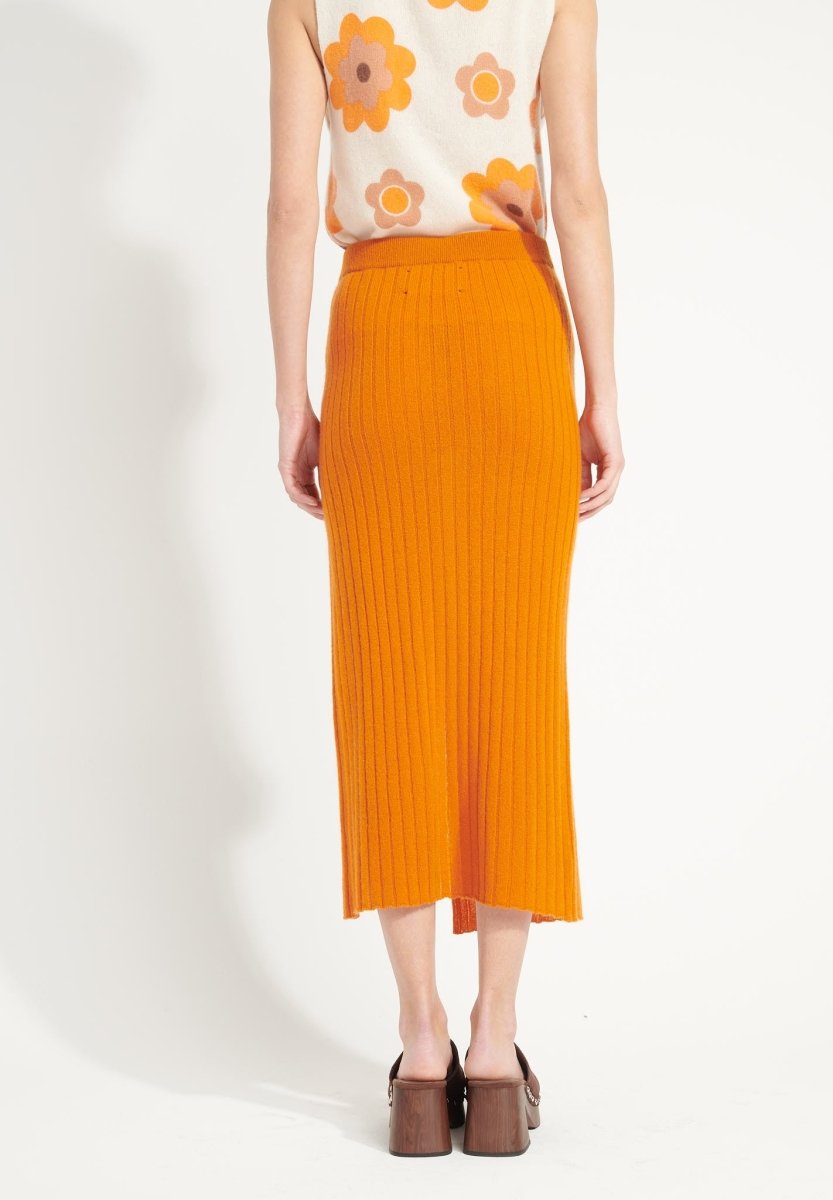 Jupe longue femme en cachemire déjaugé orange citrouille - AVA 13