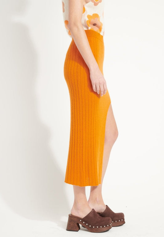 Jupe longue femme en cachemire déjaugé orange citrouille - AVA 13