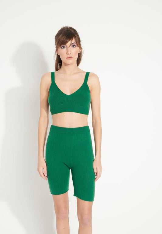 Short cycliste femme en cachemire vert émeraude - AVA 16