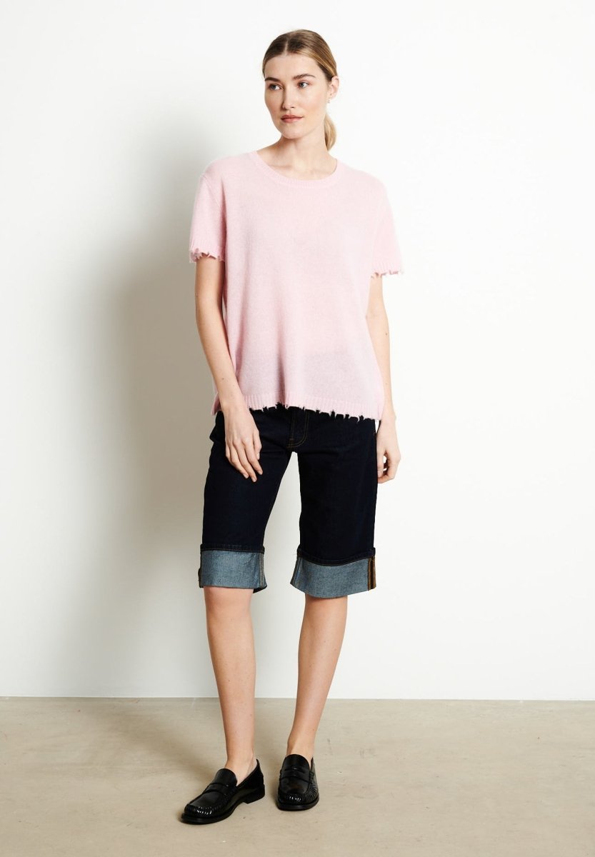 T-shirt col rond femme en cachemire déjaugé rose baby - AVA 6