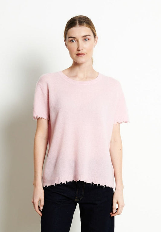 T-shirt col rond femme en cachemire déjaugé rose baby - AVA 6