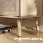 Buffet salon meuble de rangement placards à portes en cannage et étagère réglable 140 x 40 x 75 cm effet bois naturel